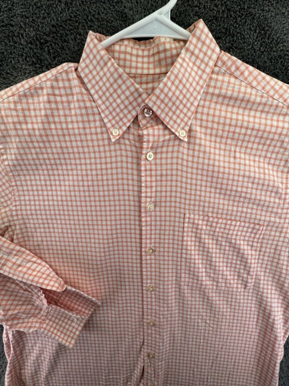 Scott Barber Button Up Shirt Orange White Check Large Cotton Long Sleeve Men